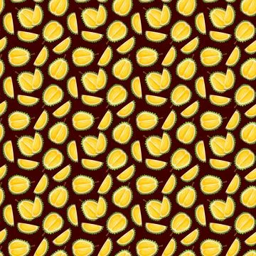 Durian fruit flat seamless pattern on brown background. Stock Illustration