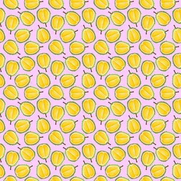 Durian fruit flat seamless pattern on pink background. Stock Illustration