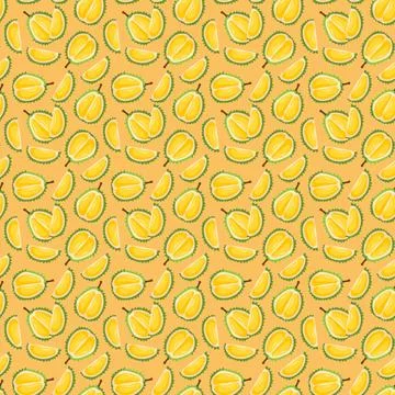 Durian fruit flat seamless pattern on orange background. Stock Illustration