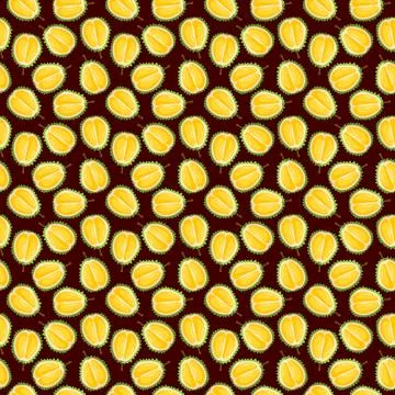 Durian fruit flat seamless pattern on brown background. Stock Illustration