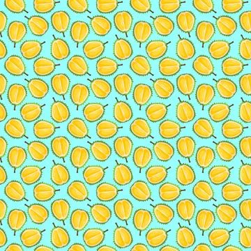 Durian fruit flat seamless pattern on blue background Stock Illustration