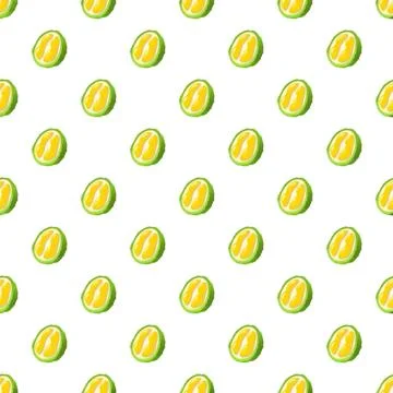 Durian fruit halves seamless pattern on white background Stock Illustration