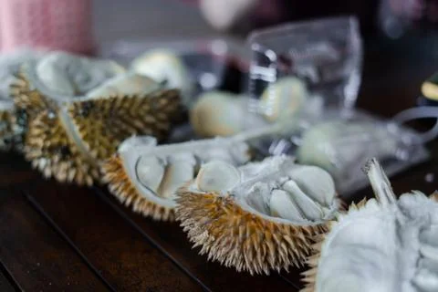 Durian lies on the table Stock Photos