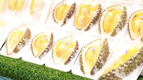 Durian Ready to Eat Packed Fruit Stall Bangkok 2025 Stock-Footage 307887613