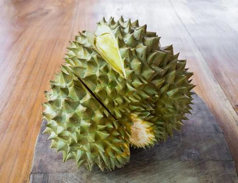Durian on the table Stock Photos
