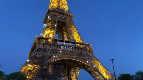 During confinement Eiffel Tower make tributes to caregivers Stock Footage 129104910