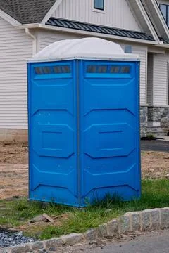 During construction of house, portable plastic bio toilet cabins stalls are.. Stock Photos