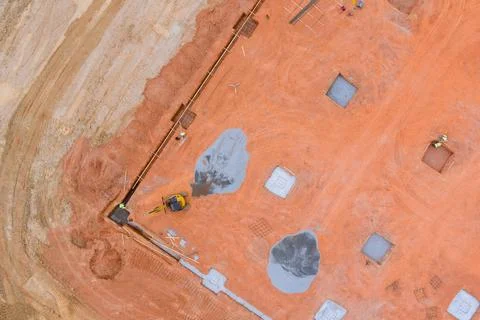 During construction work preparations land for poured concrete foundation a new Stock Photos