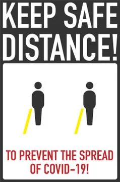 During the coronavirus epidemic keep their distance in yellow line to stay safe Stock Illustration