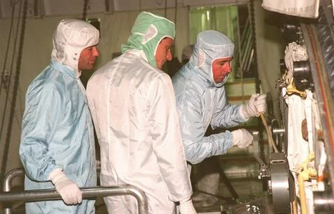 During the Crew Equipment Interface Test (CEIT) in the payload bay of Disc... Stock Photos
