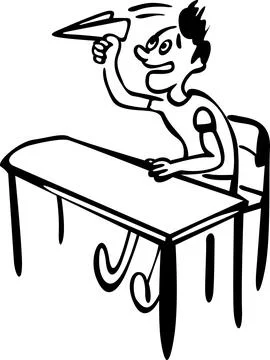During the lesson, the boy is throwing a paper plane Stock Illustration
