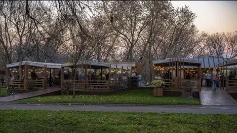 During the lockdown, street restaurants are open and popular Stock Footage 164180905