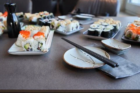 During a master class self made sushi ready to eat Stock Photos