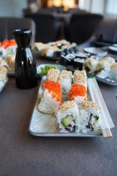 During a master class self made sushi ready to eat Stock Photos
