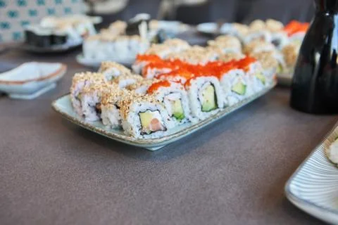 During a master class self made sushi ready to eat Stock Photos