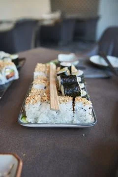 During a master class self made sushi ready to eat Stock Photos