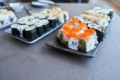 During a master class self made sushi ready to eat Stock Photos