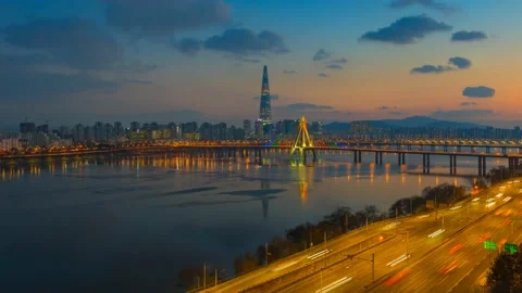 During sunset with clear sky at han river. in seoul city south korea. Stock Footage 132542853