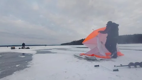 During the winter months, people often engage in the thrilling activity of ice f Stock Footage 343391575