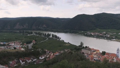 Durnstein panorama from the castle Stock Footage 115902236