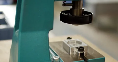 Durometer Testing Rubber Hardness with Gloves, Laboratory Bench, Close Up Stock Footage 340685972