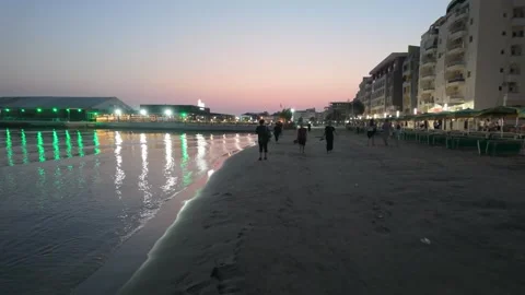 Durres beach at night Stock Footage 313557107