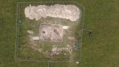 Durrington Walls 2016 'Superhenge' Dig, Drone Clip, Stonehenge Area, HD Stock Footage 297219249