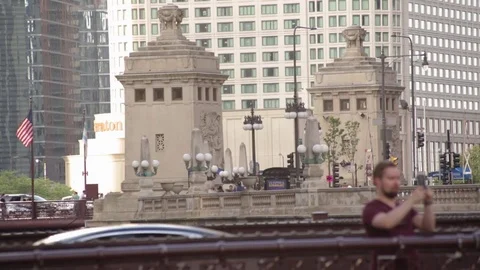 DuSable Bridge pillars in Chicago, Illinois Stock Footage 82547670
