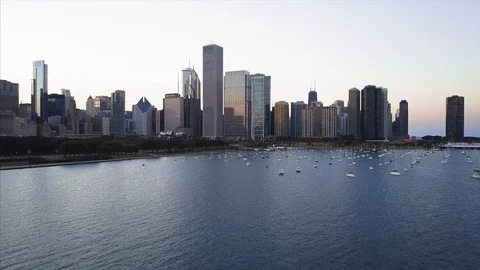 DuSable Harbor and Lakefront Trail Drone Video Downtown Chicago Illinois USA Stock Footage 129101901
