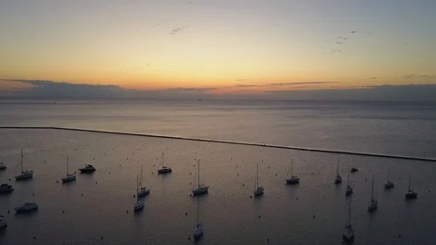 DuSable Harbor and Lakefront Trail Drone Video Downtown Chicago Illinois USA Stock Footage 129102263