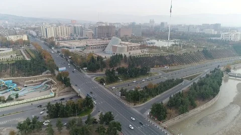 Dushanbe with bird's flight Stock Footage