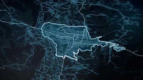 Dushanbe Tajikistan Glowing Digital Map Animation 4K Stock Footage 337966593