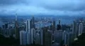 Dusk Aerial View of Hong Kong Island Skyline, Victoria Harbour, Kowloon Twilight HD Footage