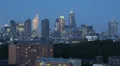 Dusk Aerial View London Skyscrapers, Skyline Canary Wharf Gherkin Walkie-Talkie HD Footage