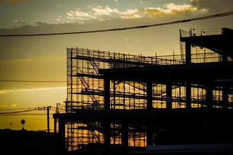Dusk and construction site Stock Photos