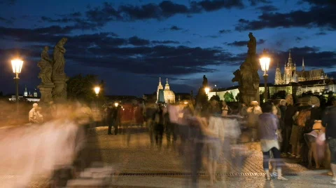 Dusk on Charles bridge Stock Footage 312422