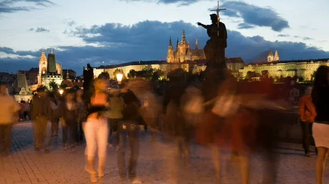 Dusk on Charles bridge Stock Footage 312757