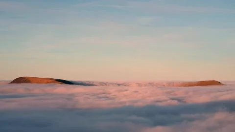 Dusk Cloud Inversion: Fog Rolling Over Snowdonia UK Mountains and Summits Stock Footage 319670055