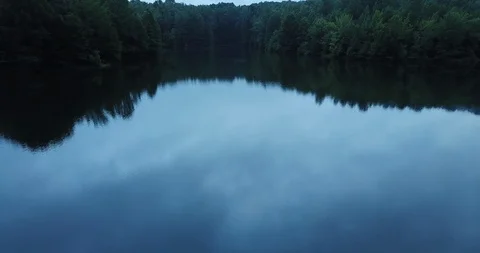 Dusk Drone Flight Over Forest Lake Stock Footage