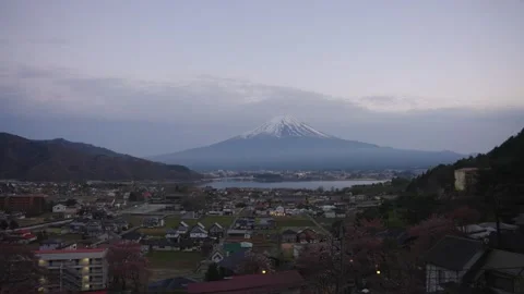 Dusk Falling over Mt Fuji, Clouds and Valley around Kawaguchiko, Japan Stock Footage 339766229