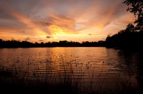 Dusk at lake Stock Photos