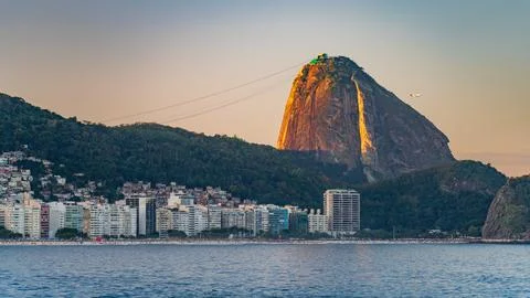 Dusk Light Bathing Rio s Iconic Sugarloaf Mountain Stock Photos