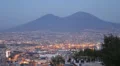 Dusk Lights Naples Skyline Italian Busy City Port Mount Vesuvius Night Evening HD Footage