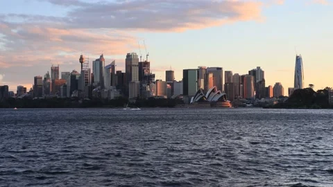 Dusk long timelapse in Sydney over city CBD skyline on shores of harbour. Stock Footage 137546255