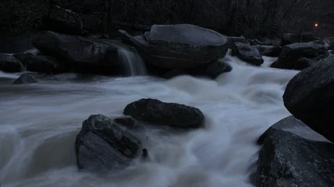 DUSK MOUNTAIN STREAM HYPERLAPSE Stock Footage 85584526