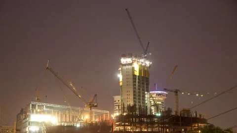 Dusk to night, Construction Site - Time Lapse Stock Footage 75747844
