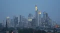 Dusk Night Light Aerial View Frankfurt Skyline Financial Center Germany Towers HD Footage