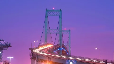 Dusk to night timelapse of the Vincent Thomas Bridge Stock Footage 91998451