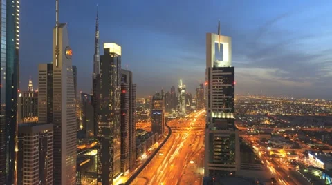 Dusk to night transition time-lapse, Dubai, United Arab Emirates Stock Footage