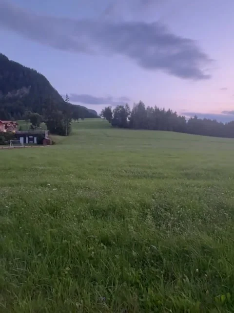 Dusk Over Alpine Meadow and Village Vídeos de archivo 341317611
